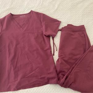 Mandala Scrubs Deep Mauve Set - Top in Size M and Bottoms in Size L